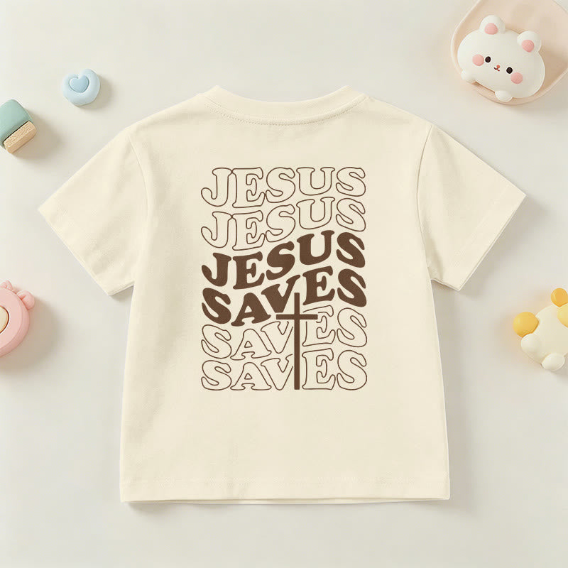 Christianartworkshop Classic "Jesus Saves" Stack Bubble Typography Cross Kids Faith Short Sleeve T-Shirt - image 15