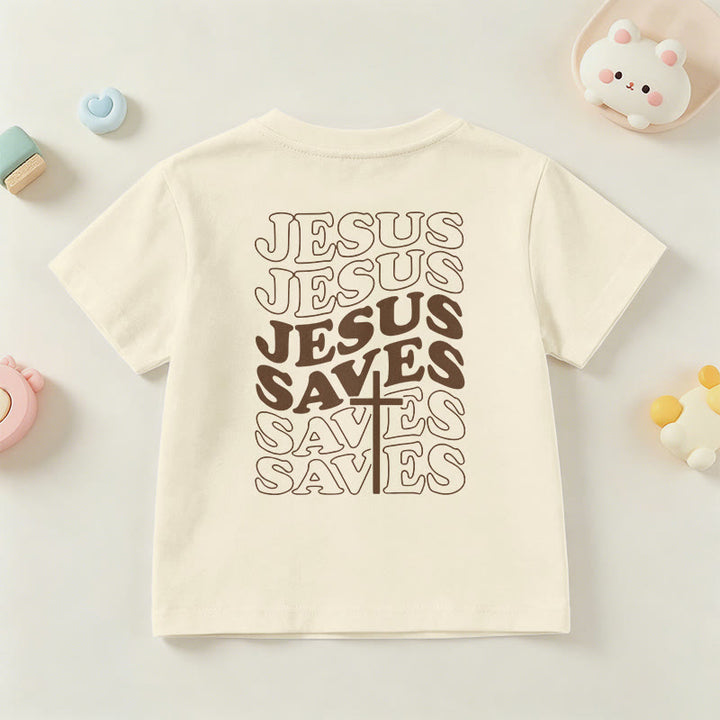 Christianartworkshop Classic "Jesus Saves" Stack Bubble Typography Cross Kids Faith Short Sleeve T-Shirt - image 15