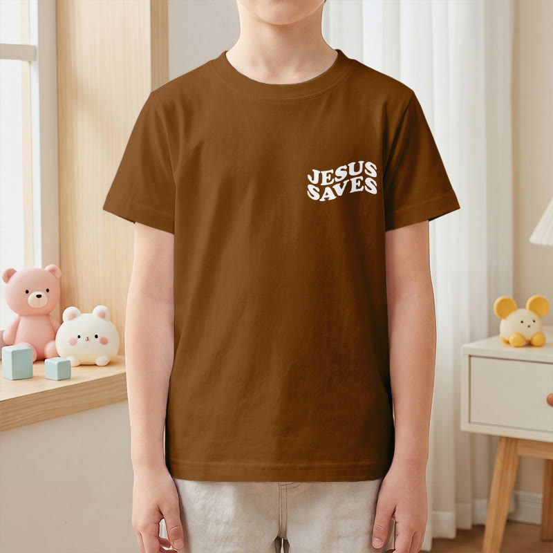 Christianartworkshop Classic "Jesus Saves" Stack Bubble Typography Cross Kids Faith Short Sleeve T-Shirt - image 22
