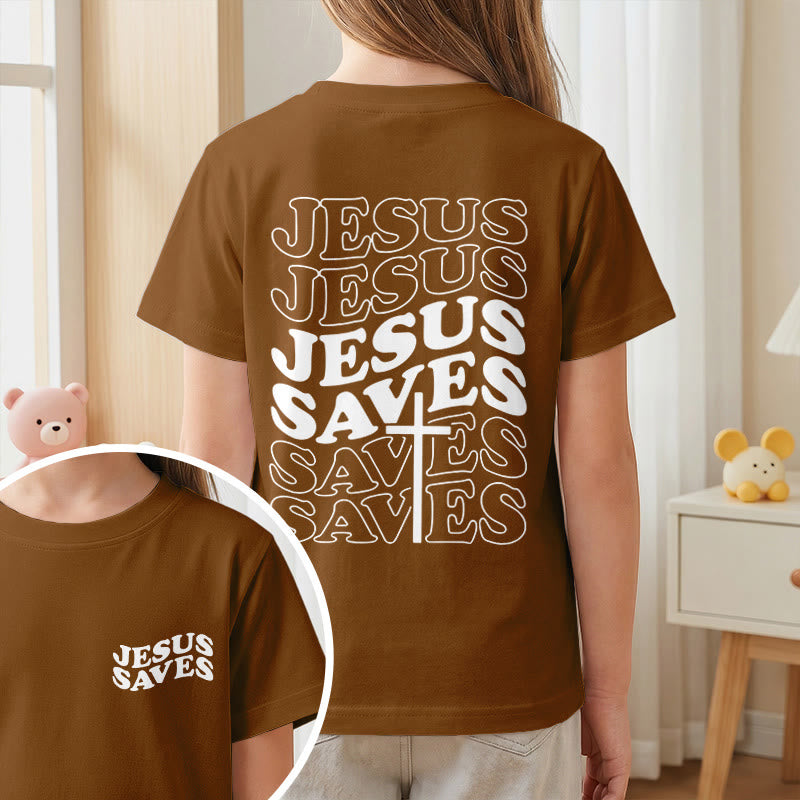 Christianartworkshop Classic "Jesus Saves" Stack Bubble Typography Cross Kids Faith Short Sleeve T-Shirt - image 24