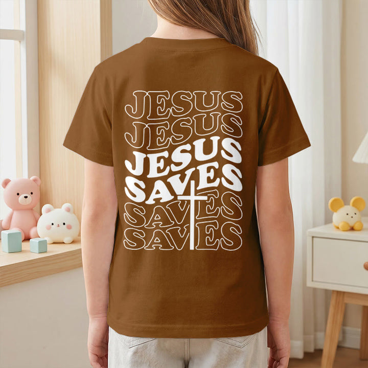 Christianartworkshop Classic "Jesus Saves" Stack Bubble Typography Cross Kids Faith Short Sleeve T-Shirt - image 26