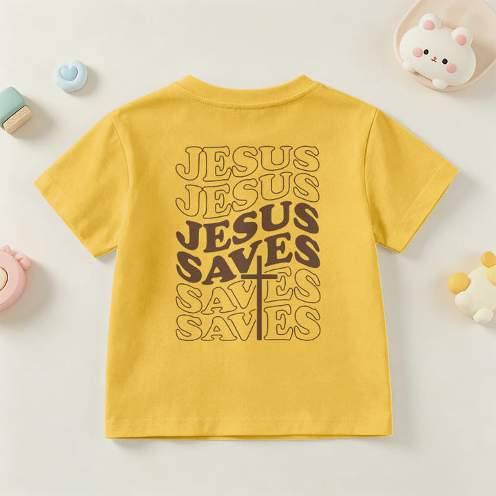 Christianartworkshop Classic "Jesus Saves" Stack Bubble Typography Cross Kids Faith Short Sleeve T-Shirt - image 33