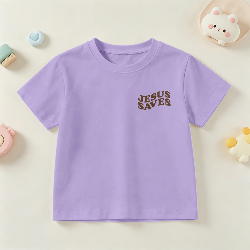 Christianartworkshop Classic "Jesus Saves" Stack Bubble Typography Cross Kids Faith Short Sleeve T-Shirt - image 48