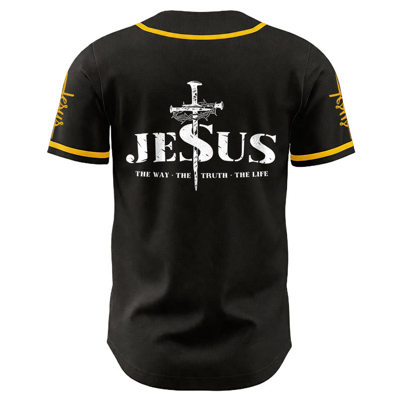 Christianartworkshop Jesus Cross Nail and Crown of Thorns Baseball Jersey - image 2