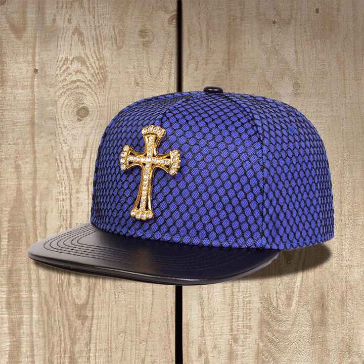 Christianartworkshop Cross Ornament Honeycomb Mesh Flat Brim Unisex Snapback Cap - Blue - image 3