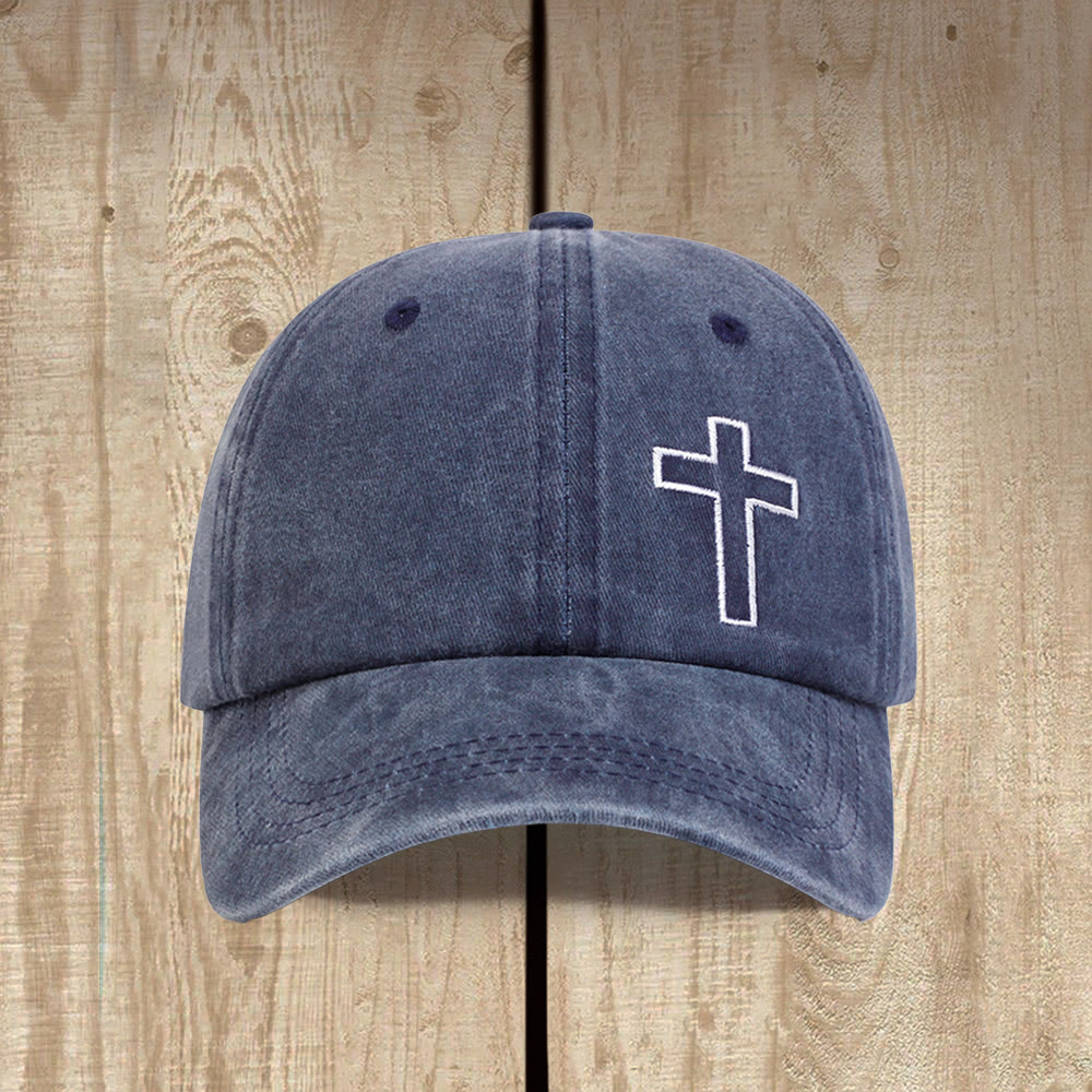 Christianartworkshop Single Outline Cross Embroidery Vintage Washed Unisex Adjustable Baseball Cap - image 1