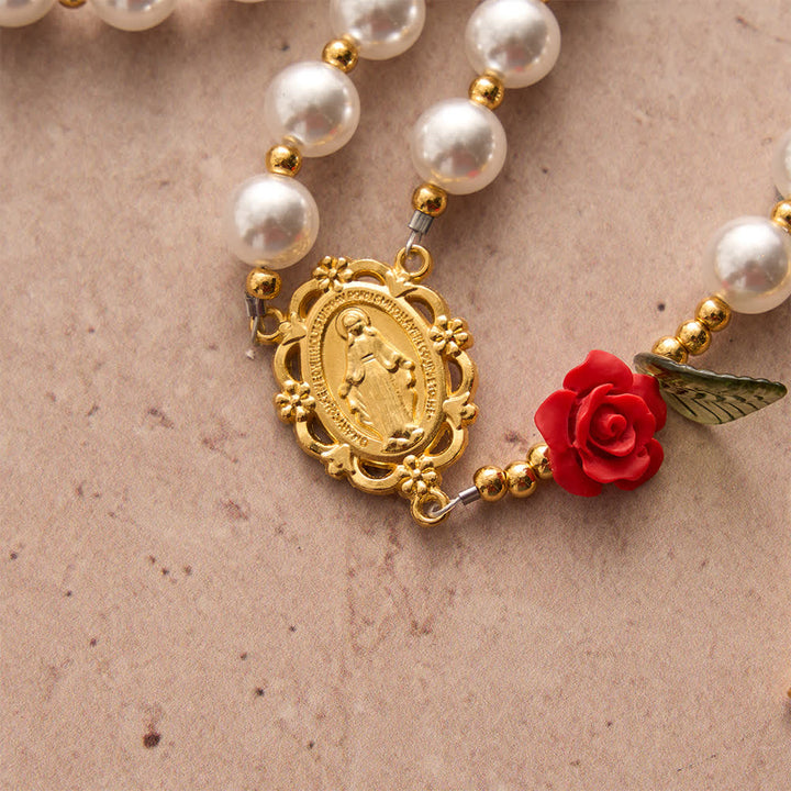 Christianartworkshop Classic Ivory & Red Rose Rosary: Soft Elegant Marian Devotion - image 7