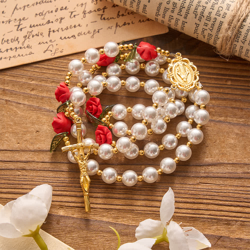Christianartworkshop Classic Ivory & Red Rose Rosary: Soft Elegant Marian Devotion - image 3
