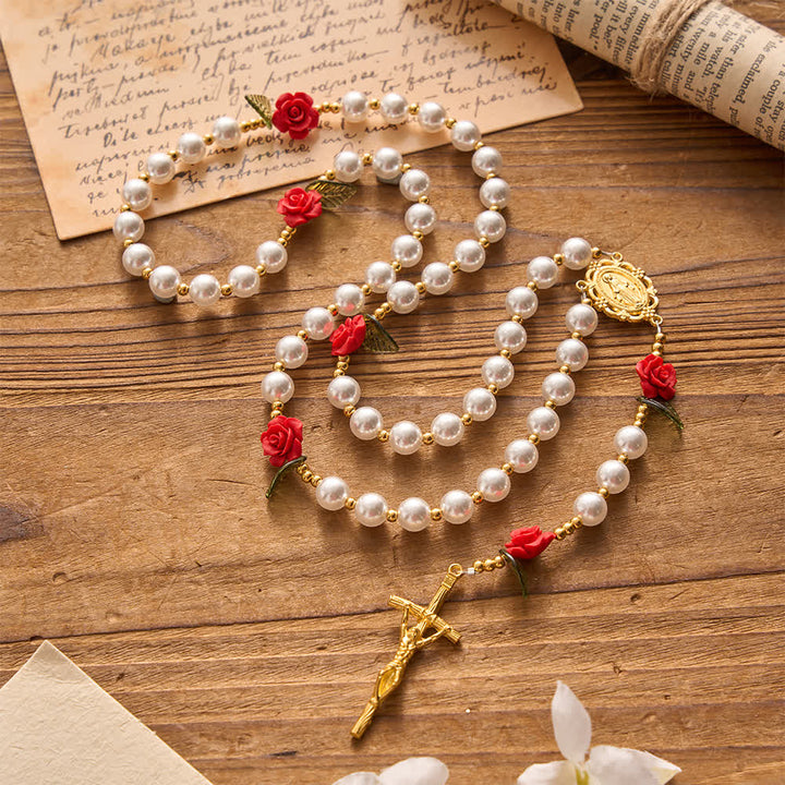 Christianartworkshop Classic Ivory & Red Rose Rosary: Soft Elegant Marian Devotion - image 2