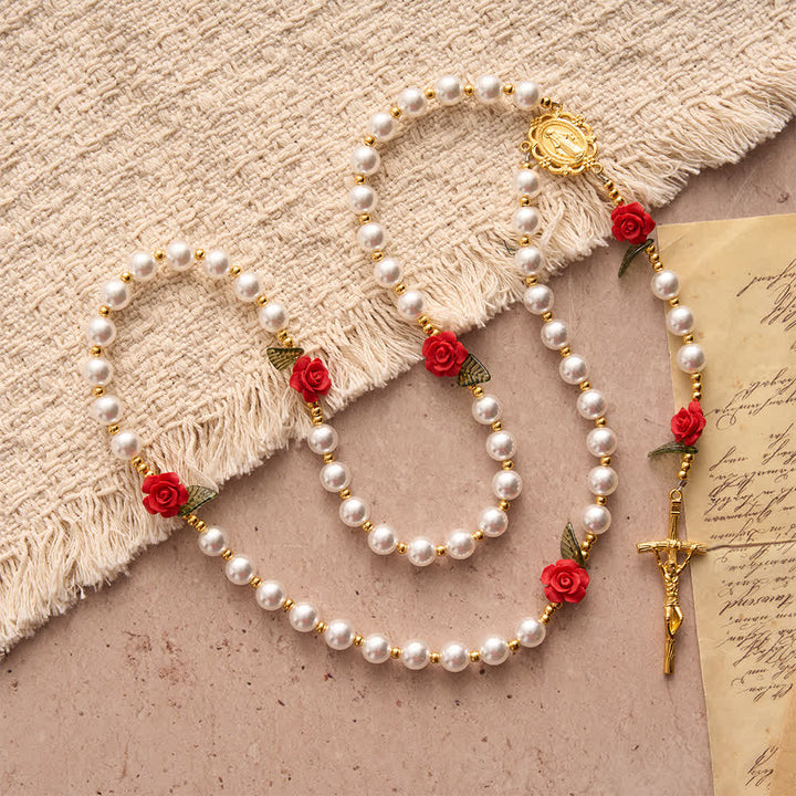 Christianartworkshop Classic Ivory & Red Rose Rosary: Soft Elegant Marian Devotion - image 4