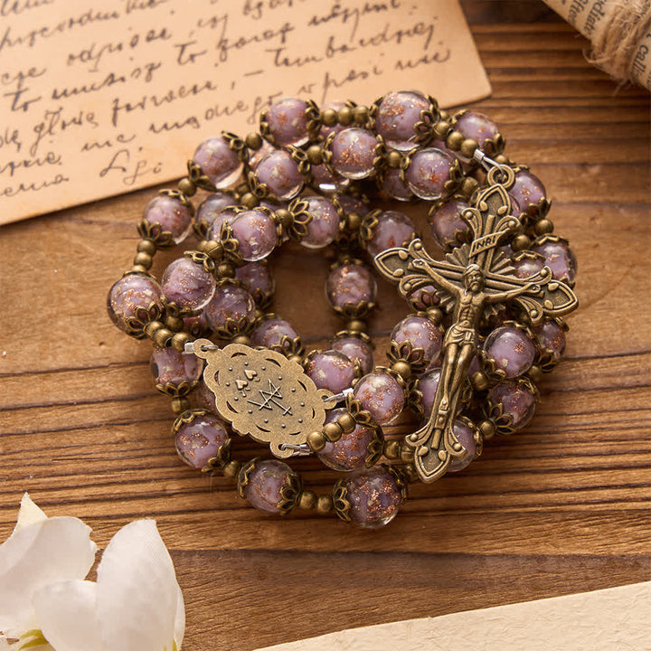 Christianartworkshop Lavender Shimmer Bead Catholic Rosary with Our Lady Medal & Crucifix - image 4