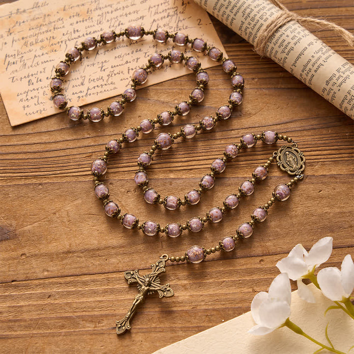 Christianartworkshop Lavender Shimmer Bead Catholic Rosary with Our Lady Medal & Crucifix - Our Lady & Crucifix - image 0