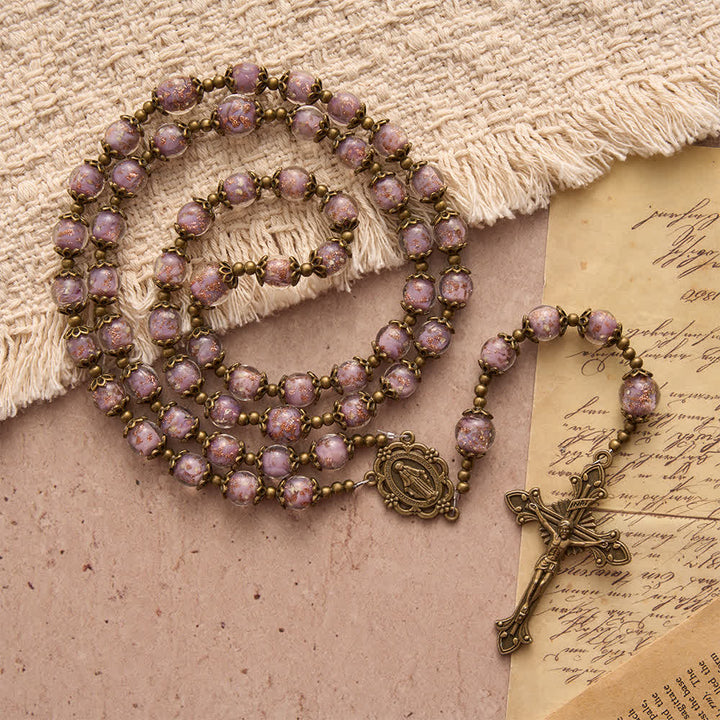 Christianartworkshop Lavender Shimmer Bead Catholic Rosary with Our Lady Medal & Crucifix - image 2