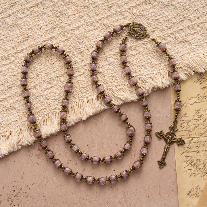 Christianartworkshop Lavender Shimmer Bead Catholic Rosary with Our Lady Medal & Crucifix - image 5