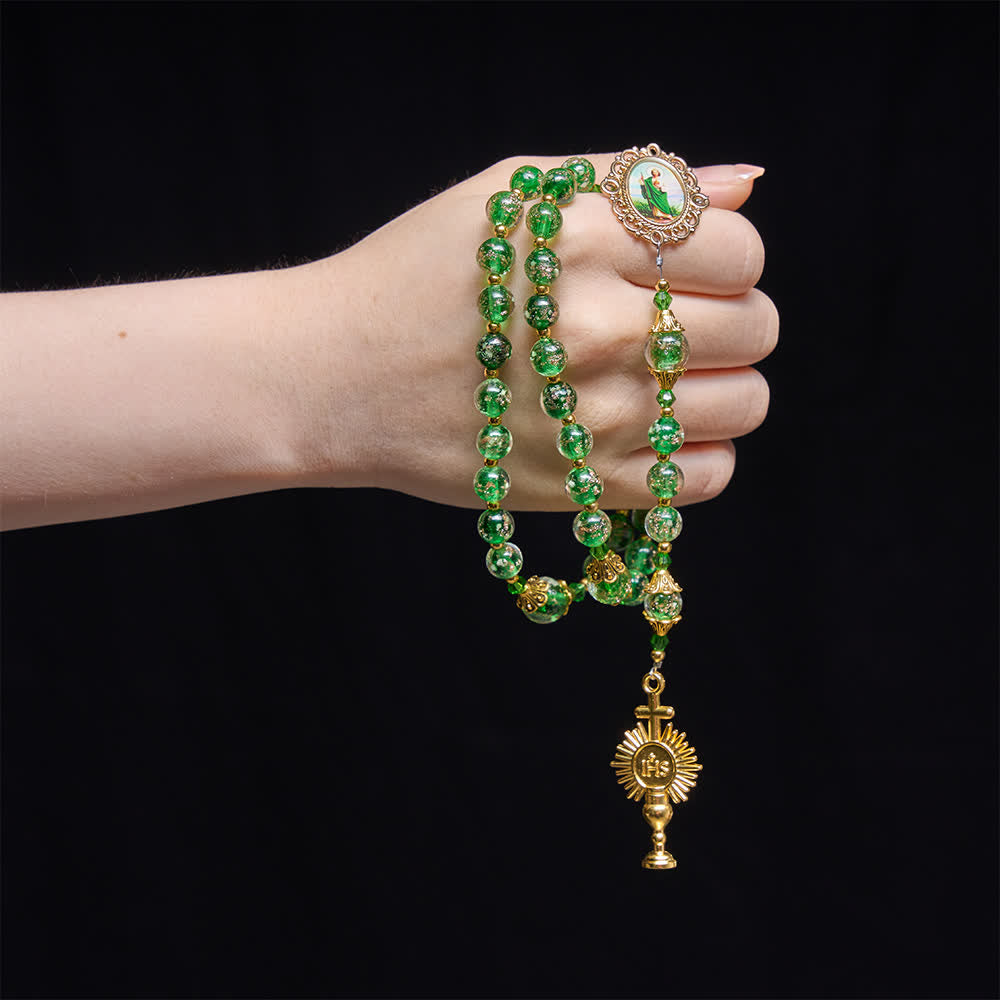 Christianartworkshop Emerald Glimmer St.Jude Rosary Honoring Saint Jude & Holy Eucharist - image 1