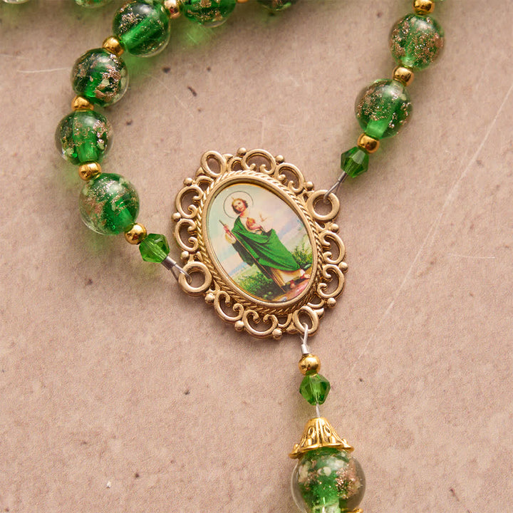 Christianartworkshop Emerald Glimmer St.Jude Rosary Honoring Saint Jude & Holy Eucharist - image 6