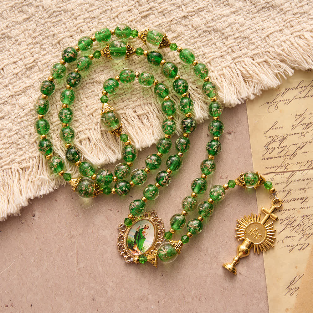 Christianartworkshop Emerald Glimmer St. Jude Rosary with Eucharist ...