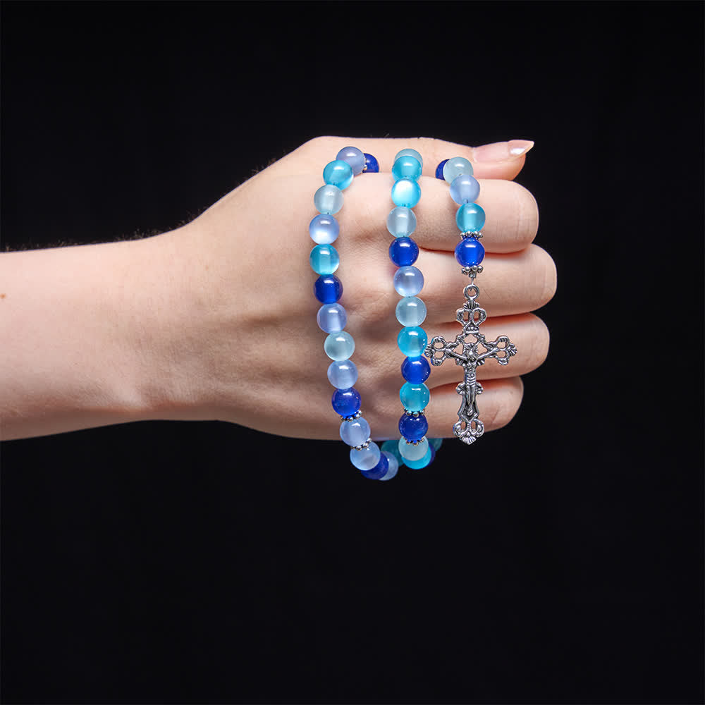 Christianartworkshop Tri-Color Blue Frosted Bead Our Lady Rosary Necklace with OT Clasp: Daily Wear Devotion - image 1