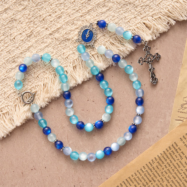 Christianartworkshop Tri-Color Blue Frosted Bead Our Lady Rosary Necklace with OT Clasp: Daily Wear Devotion - image 3