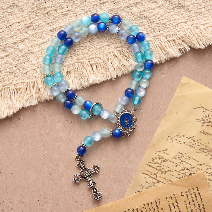 Christianartworkshop Tri-Color Blue Frosted Bead Our Lady Rosary Necklace with OT Clasp: Daily Wear Devotion - image 2