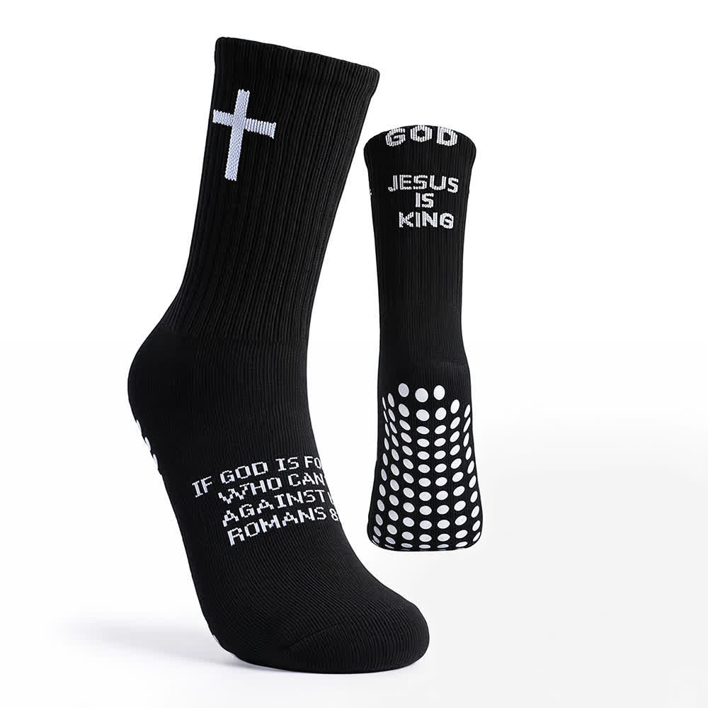Christianartworkshop Inspirational Jesus Is King Text Anti-Slip Training Athletic Socks - image 1
