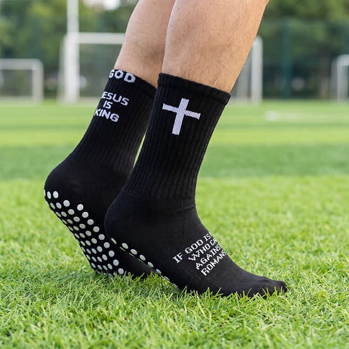Christianartworkshop Inspirational Jesus Is King Text Anti-Slip Training Athletic Socks - Black&GOD - 10 Pairs - image 0