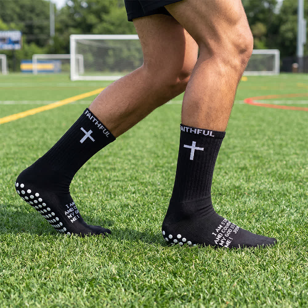 Christianartworkshop Front Cross Foot Scripture Text Faith-Themed Athletic Crew Socks - Black&Joshua - 10 Pairs - image 7