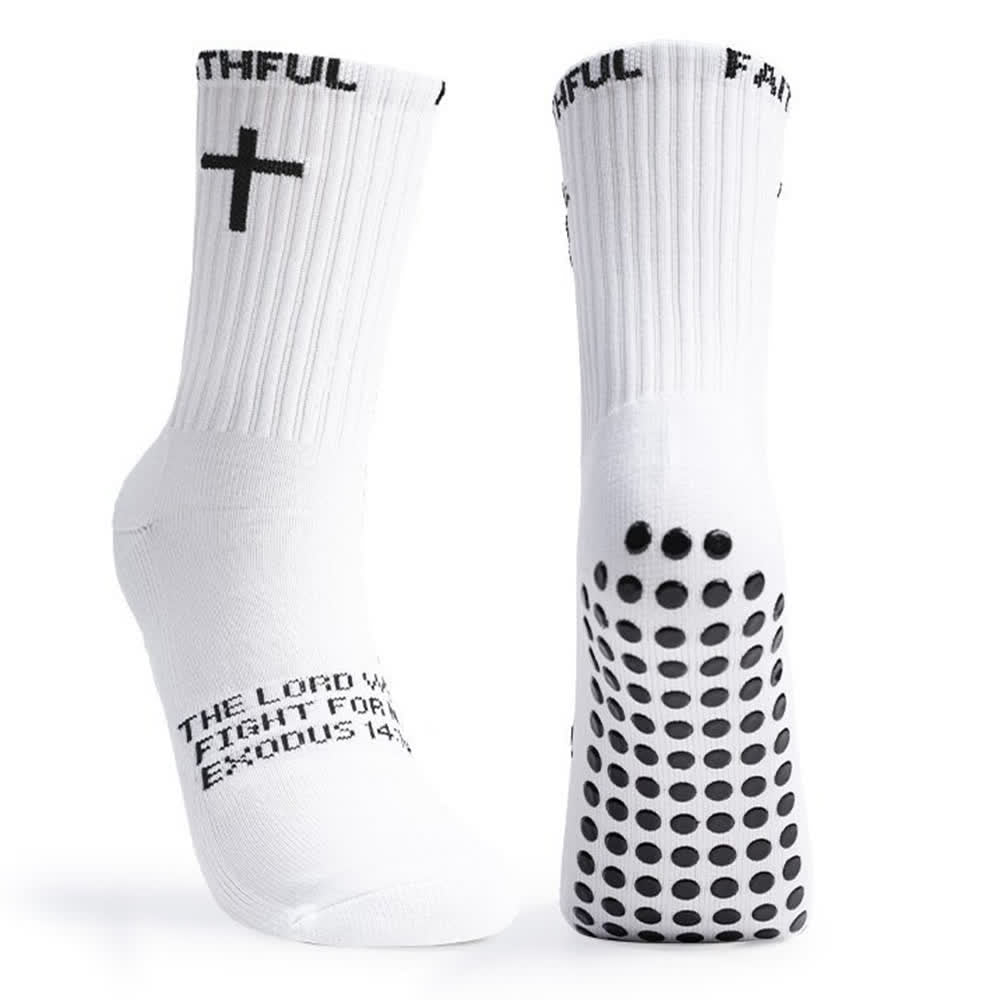 Christianartworkshop Front Cross Foot Scripture Text Faith-Themed Athletic Crew Socks - image 1