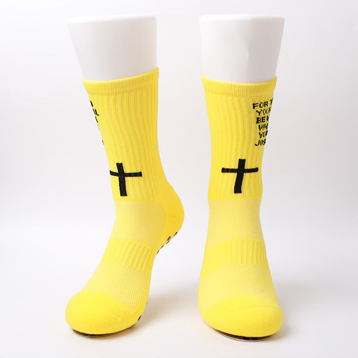 Christianartworkshop Joshua Scripture Side Letter & Cross Knit Crew Sports Socks - image 13