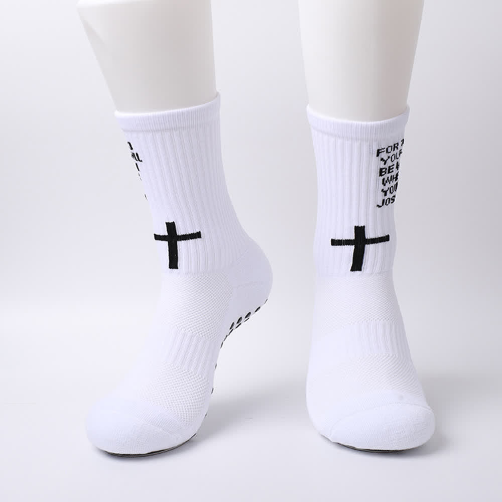Christianartworkshop Joshua Scripture Side Letter & Cross Knit Crew Sports Socks - image 2