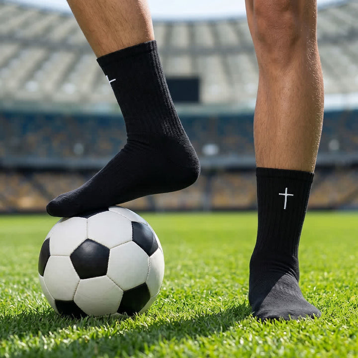 Christianartworkshop Solid Tone Single Cross Embroidery Relax Fit Daily Athletic Socks - Black - 10 Pairs - image 0