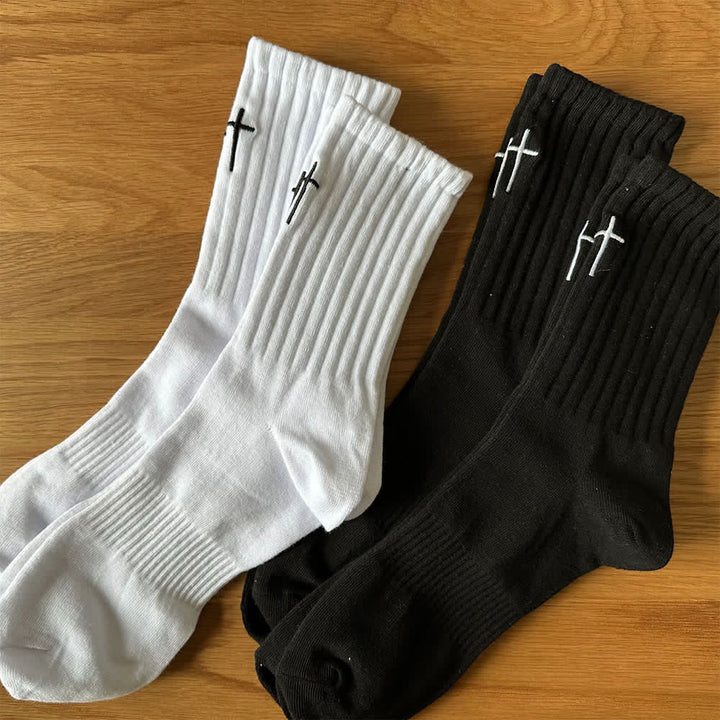 Christianartworkshop Solid Tone Single Cross Embroidery Relax Fit Daily Athletic Socks - image 1