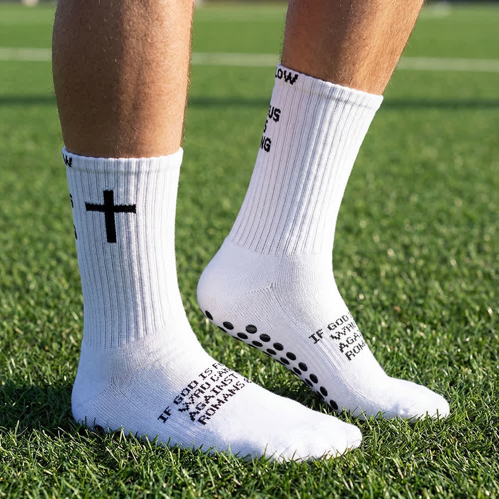 Christianartworkshop "Follow Jesus Is King" Tiered Letter Full Dot Anti-Slip Crew Sports Socks - White - 10 Pairs - image 3