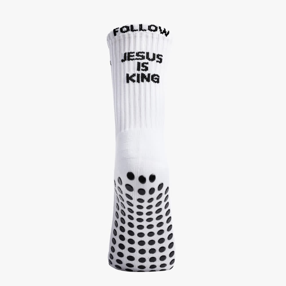 Christianartworkshop "Follow Jesus Is King" Tiered Letter Full Dot Anti-Slip Crew Sports Socks - image 5
