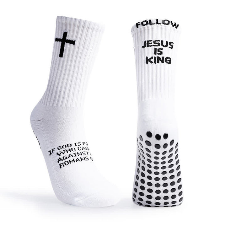 Christianartworkshop "Follow Jesus Is King" Tiered Letter Full Dot Anti-Slip Crew Sports Socks - image 4