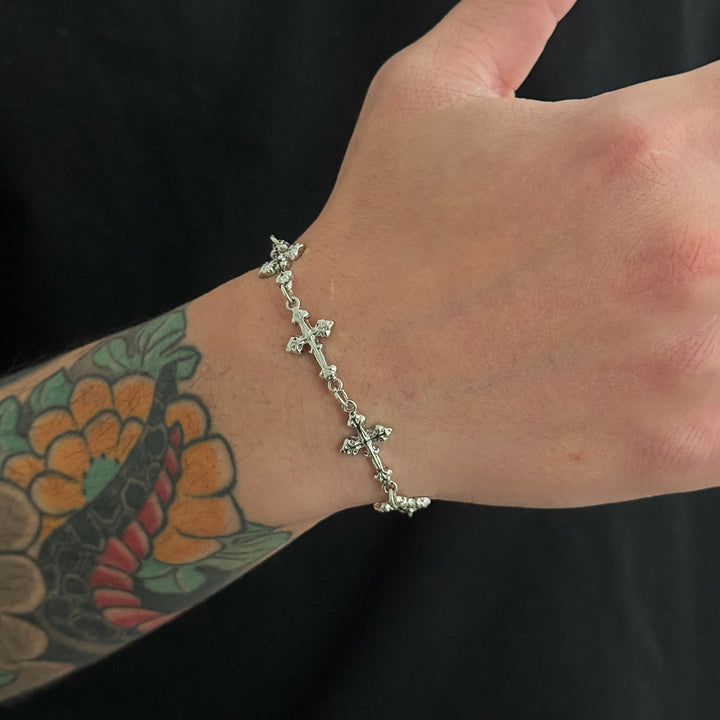 Christianartworkshop Textured Relief Multi Tiny Cross Linked Chain Adjustable Extension Bracelet - image 5