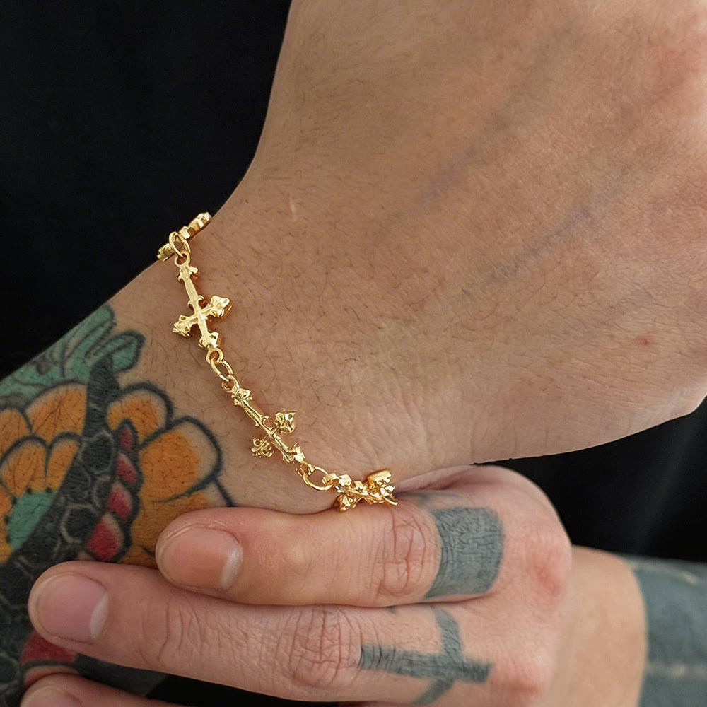 Christianartworkshop Textured Relief Multi Tiny Cross Linked Chain Adjustable Extension Bracelet - image 2