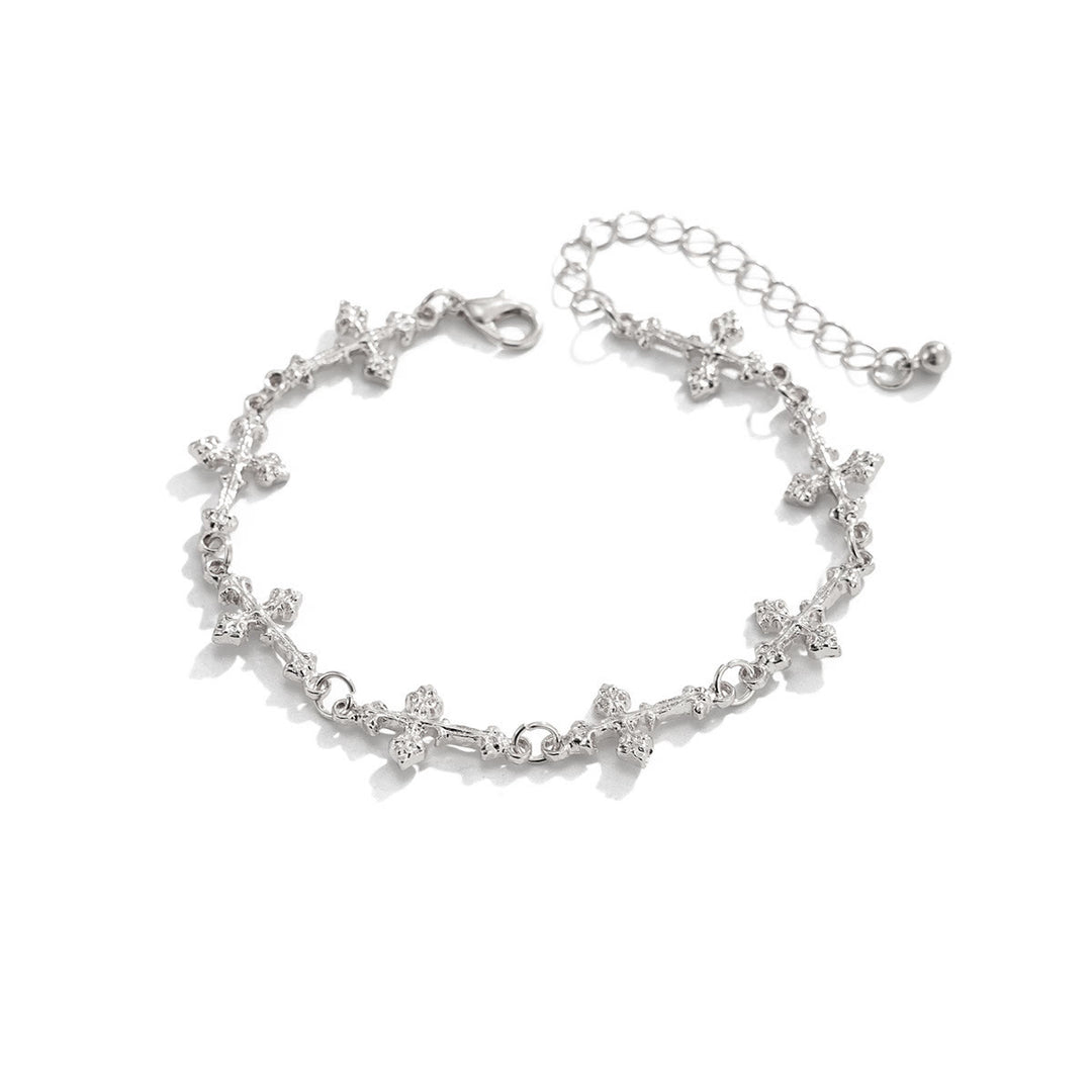 Christianartworkshop Textured Relief Multi Tiny Cross Linked Chain Adjustable Extension Bracelet - Silver - image 3