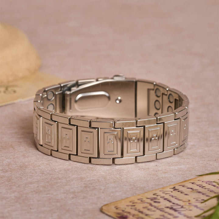 Christianartworkshop Watch-Band Style Link Bracelet with Recessed Embossed Cross on Each Rectangular Link - Silver - image 7