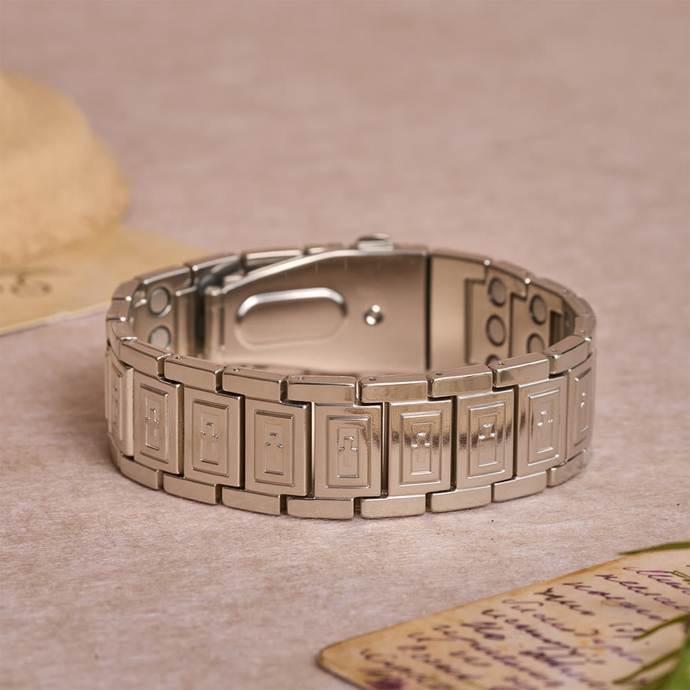 FREE Today: Watch-Band Style Link Bracelet with Recessed Embossed Cross on Each Rectangular Link - Silver - image 7