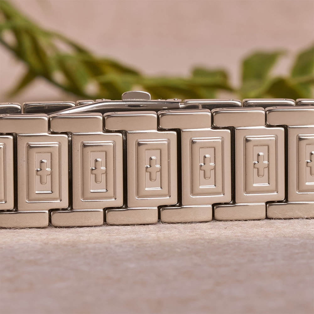 FREE Today: Watch-Band Style Link Bracelet with Recessed Embossed Cross on Each Rectangular Link - image 9