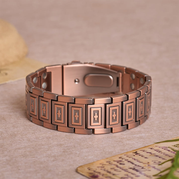 FREE Today: Watch-Band Style Link Bracelet with Recessed Embossed Cross on Each Rectangular Link - Bronze A - image 0