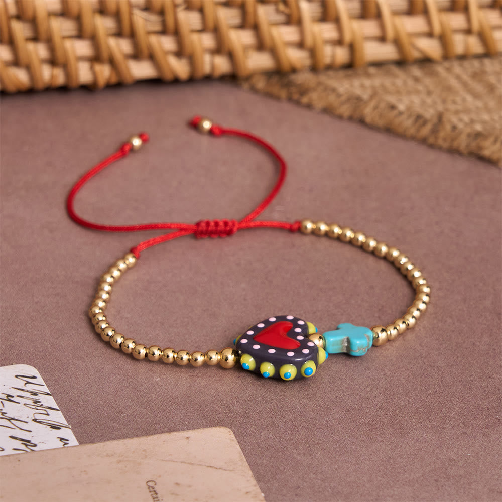 FREE Today: Cartoon Style Hand-Decorated Sacred Heart & Tiny Cross Accent Gold Bead Adjustable Cord Bracelet - image 7