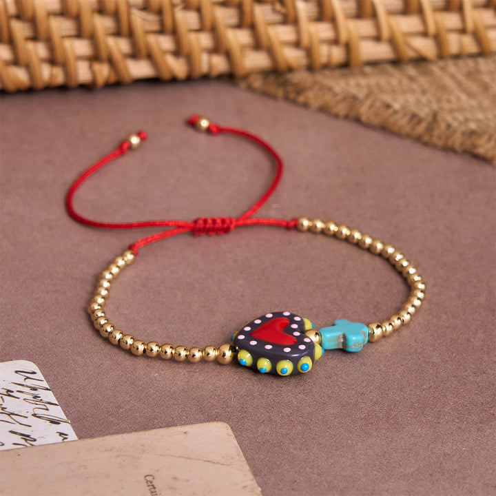 FREE Today: Cartoon Style Hand-Decorated Sacred Heart & Tiny Cross Accent Gold Bead Adjustable Cord Bracelet - image 7