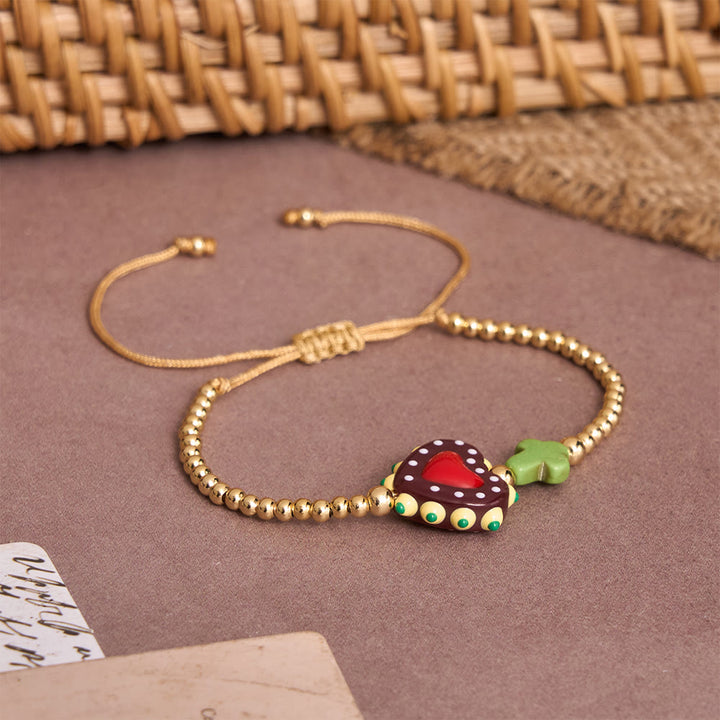FREE Today: Cartoon Style Hand-Decorated Sacred Heart & Tiny Cross Accent Gold Bead Adjustable Cord Bracelet - image 9