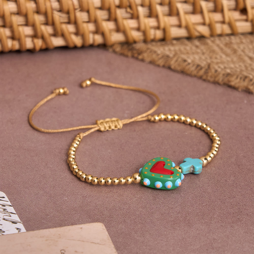 FREE Today: Cartoon Style Hand-Decorated Sacred Heart & Tiny Cross Accent Gold Bead Adjustable Cord Bracelet - image 13