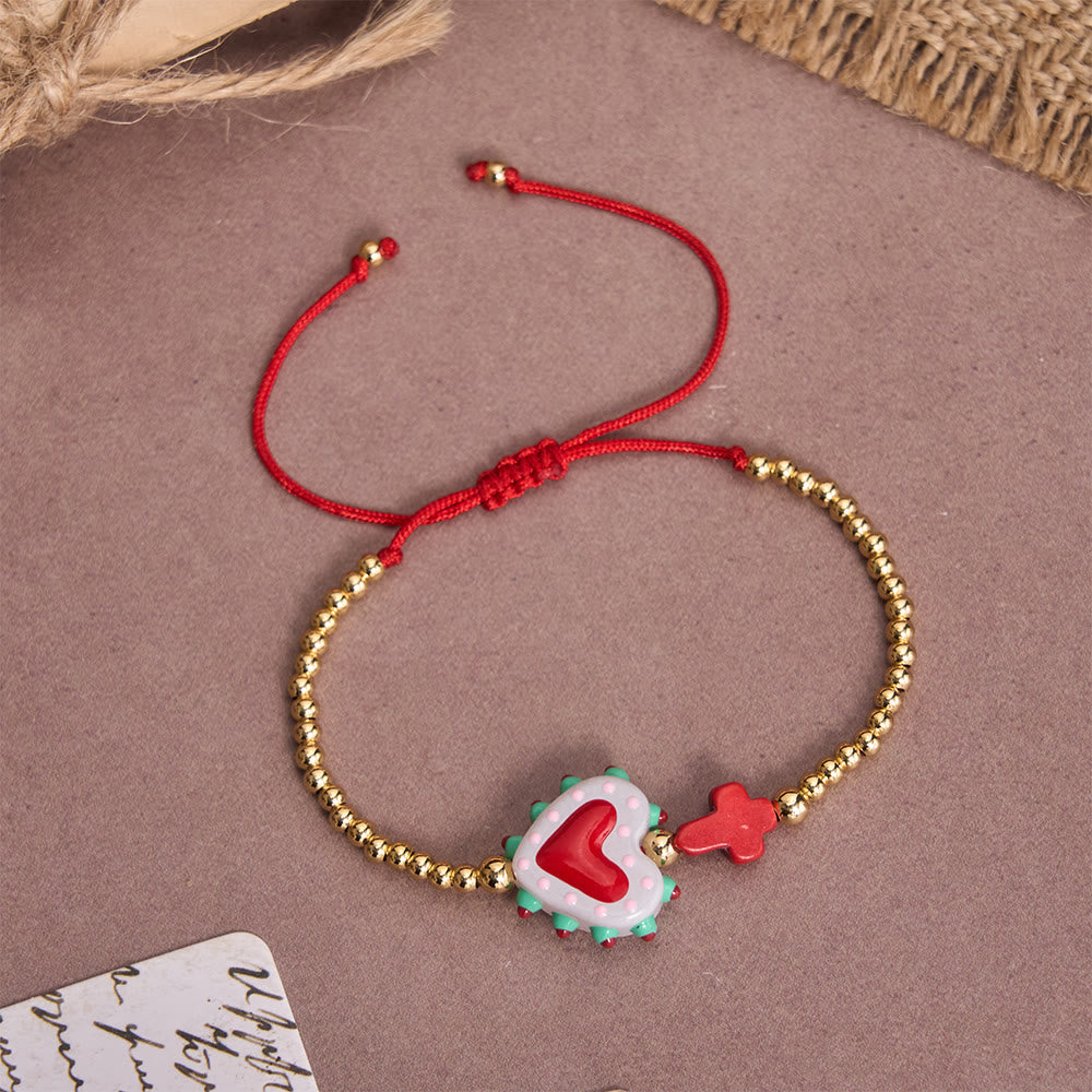 FREE Today: Cartoon Style Hand-Decorated Sacred Heart & Tiny Cross Accent Gold Bead Adjustable Cord Bracelet - E - image 10
