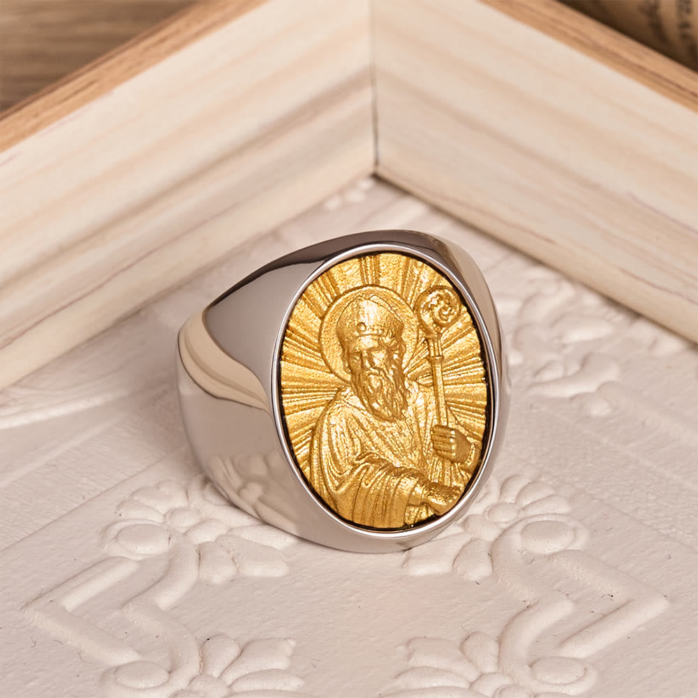 Christianartworkshop Two-Tone Bezel Oval Embossed Sacred Portrait Signet Ring: A Symbol of Gentle Heavenly Grace & Blessed Safeguard - image 14