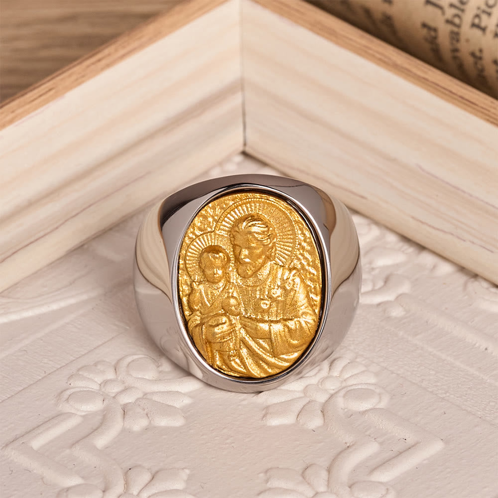 Christianartworkshop Two-Tone Bezel Oval Embossed Sacred Portrait Signet Ring: A Symbol of Gentle Heavenly Grace & Blessed Safeguard - C - US 13 - image 7