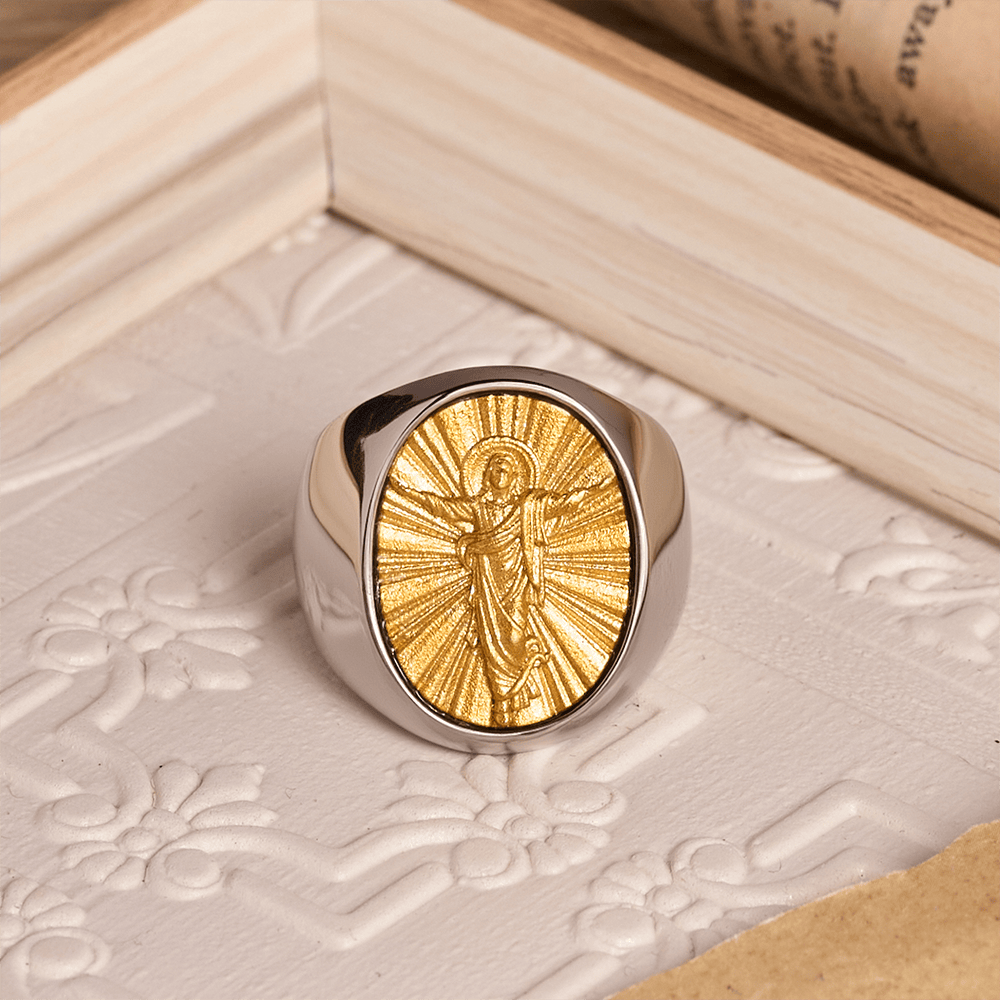 Christianartworkshop Two-Tone Bezel Oval Embossed Sacred Portrait Signet Ring: A Symbol of Gentle Heavenly Grace & Blessed Safeguard - G - US 13 - image 19